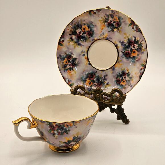 Vintage Bradford Editions Lena Liu "Joyful" Floral Teacup & Saucer Set - Picture 5 of 7